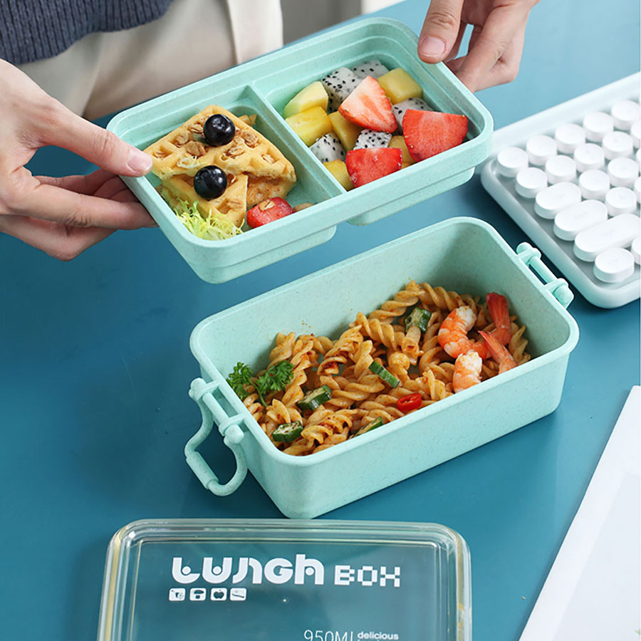 麥秸長(zhǎng)方形雙層飯盒