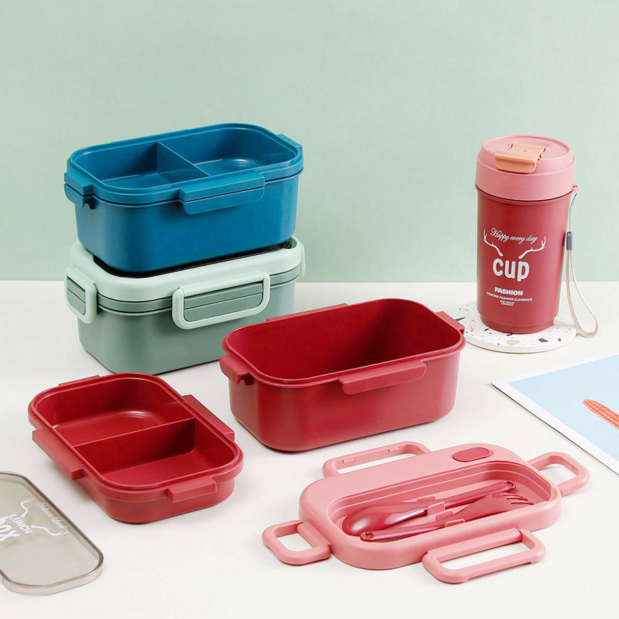 品悅長方雙層密封飯盒